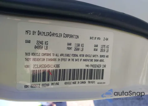 2005 Chrysler 300 Touring from USA, damaged, VIN 2C3JA53G45H114386